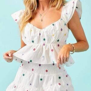 Day + Moon Flutter Sleeve Crop Top Floral White Girly Spring Top Size Medium